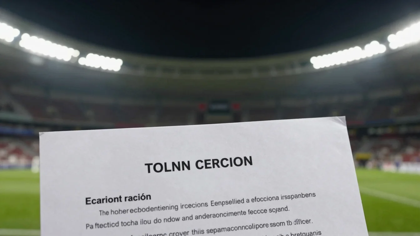 Close-up of a legal document with a blurred background of a stadi