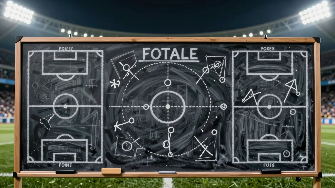 Overhead view of a tactical chalkboard with sports plays, sharp f