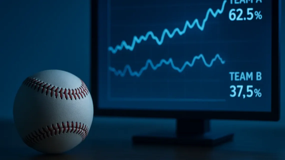 Baseball beside a screen showing event contract probabilities for World Series futures